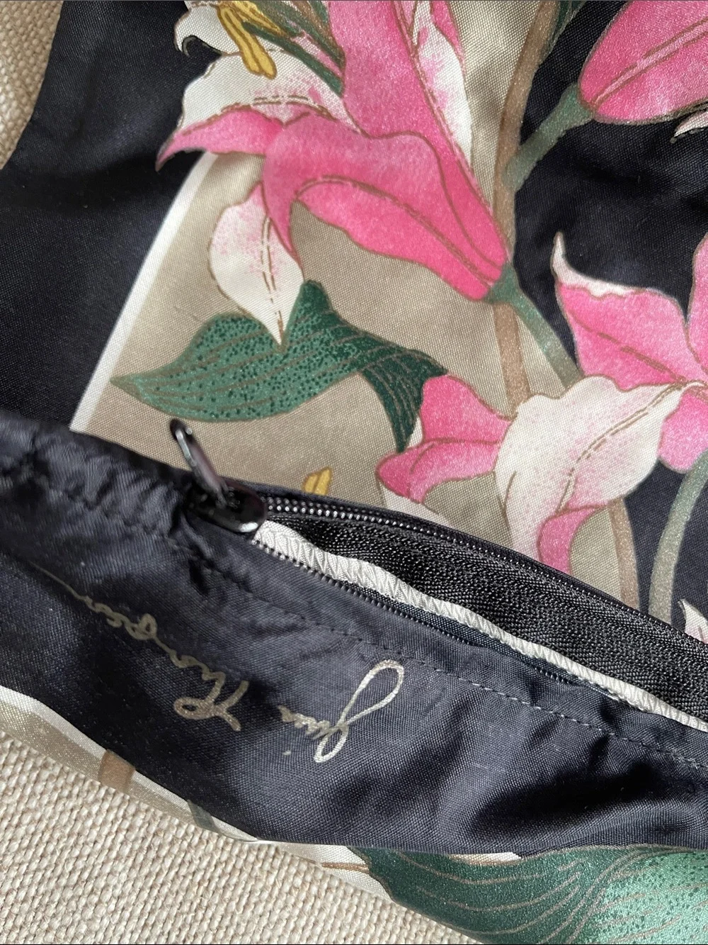 Jim Thompson SILK Floral Lily Accent Pillow Cover with Black Border